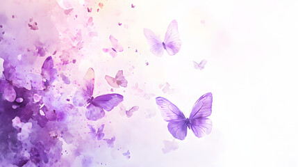 Watercolor painting of purple butterfly flying on white background. Abstract butterfly watercolor background.