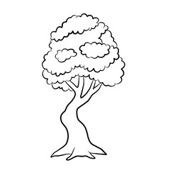Hand-drawn tree illustration in simple black outline style with fluffy foliage design