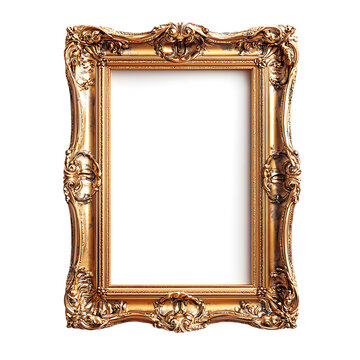 Rose gold frame vintage rectangle isolated on transparent background.