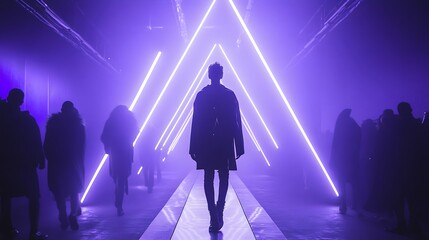 Fashion show runway display with vibrant lighting.