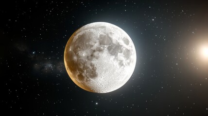 Obraz premium Detailed Full Moon in Deep Space with Stars and Distant Sun moon space stars sun full moon night sky