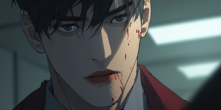 Retrato estilizado de hombre con heridas sangrantes