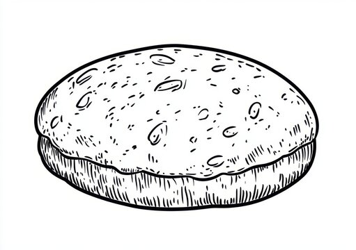 Bollo de pan plano, ilustraci&oacute;n de l&iacute;nea, vista superior