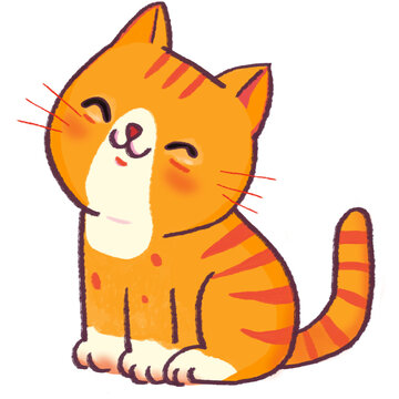 Cute winking cartoon cat with orange fur - hand drawn vector illustration on transparent background. ready for event or decor, illustration book.