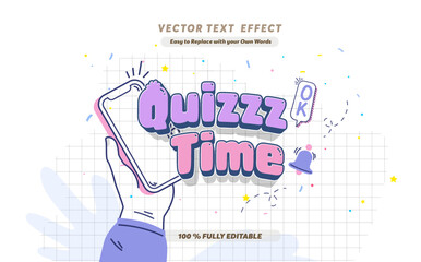 Editable text effect - Quiz Time and Quiz Tips 3d cartoon template style premium vector. Trendy color background	