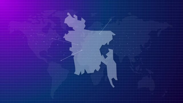 Bangladesh map futuristic country shape connected global map with blue gradient background