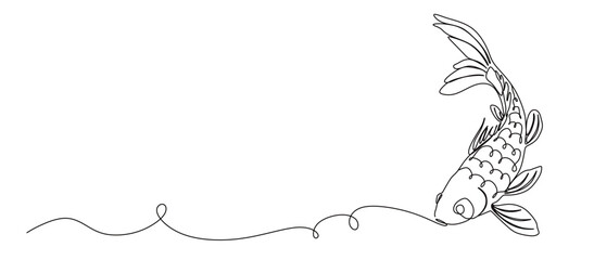 continuous single line art of koi fish, a symbol of good luck, perseverance, courage, and strength. This icon is a decoration in homes as well as in ornamental fish shops and restaurants.