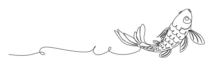 continuous single line art of koi fish, a symbol of good luck, perseverance, courage, and strength. This icon is a decoration in homes as well as in ornamental fish shops and restaurants.

