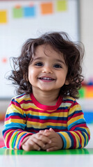 Childhood Charm: A young child radiates joy with a radiant smile and captivating gaze, embodying the innocence and wonder of youth in a vividly captured moment.