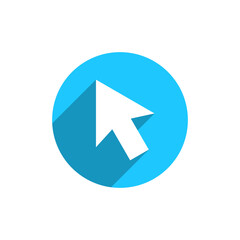 Cursor arrow icon with long shadow. Computer pointer mouse sign symbol