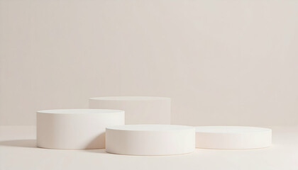 Minimalist White Cream Cylindrical Podiums on Beige Background