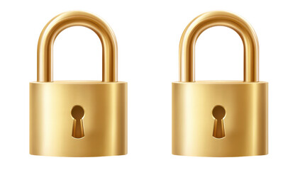 Naklejka premium Two gold-colored padlocks, side-by-side, realistic depiction