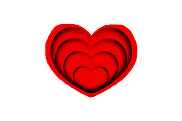 Red paper cut into a heart shape placed on a transparent background.