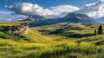 A Bright Yellow Landscape of Vast Canola Fields in Bloom, with a Blue Sky Above