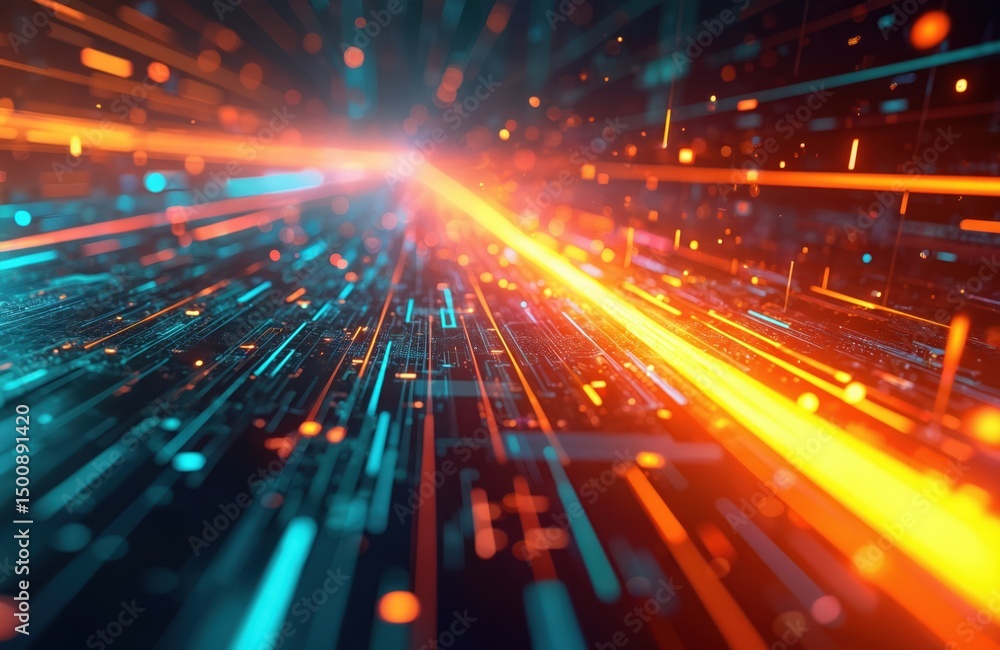 Poster dynamic abstract tech background. colorful lines, shapes represent modern technology, data flow, dig