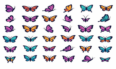 set of colorful butterflies