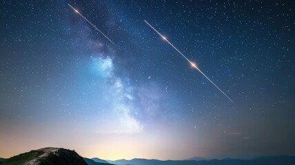 Milky Way and Satellite Trails Over Mountain Landscape at Night landscape mountain satellite galaxy