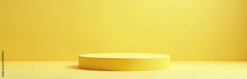 Poster minimalist round stage podium isolated yellow background. empty product display platform for present