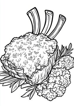recommend clip art: Ilustración monocromática de coliflor con detalles botánicos