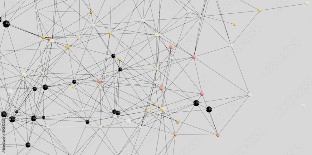 Poster stock photo of interconnected nodes symbolizing global networks, communication, and technology.