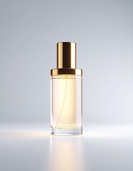 Perfume advertisement, luxury and minimalism: Fragrance with golden glow, abstract minimal podium.