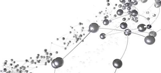 High-quality stock photo of an abstract network connection, featuring silver spheres and thin lines...