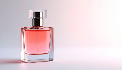 Perfume advertisement, luxury and minimalism: Futuristic perfume form, glossy material on matte plane.