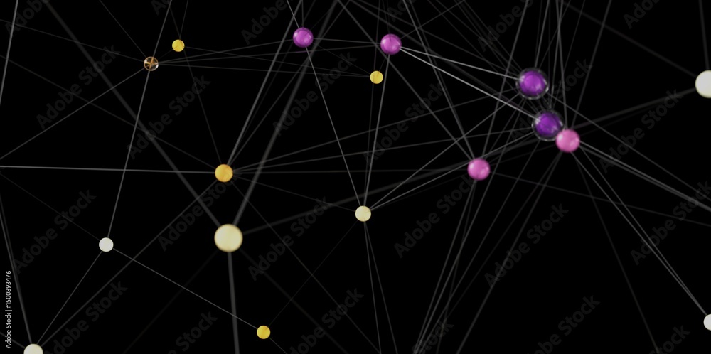 Aufkleber stock photo of an abstract network with colorful nodes connected by lines. ideal for technology, con