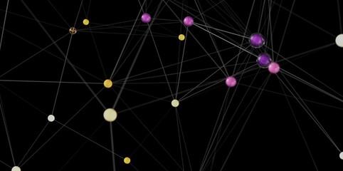 Stock photo of an abstract network with colorful nodes connected by lines. Ideal for technology, connection, and networking concepts.