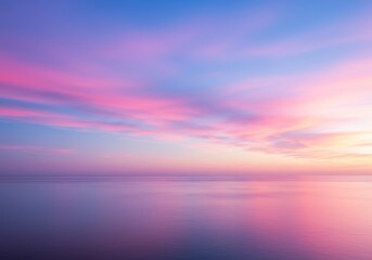 Fototapeta premium Photo of Pink and Blue Sky at Sunset over a Calm Sea Horizon