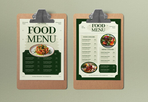 Green Elegant Minimalist Fine Dining Food Menu