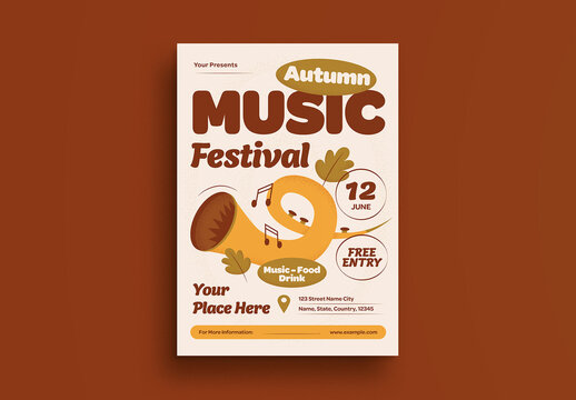 Cream Vintage Aesthetic Autumn Music Festival Flyer Layout