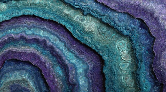 Abstract layered formation of swirling blues, purples, and teals, creating an organic, marbled effect in a concentric ring pattern