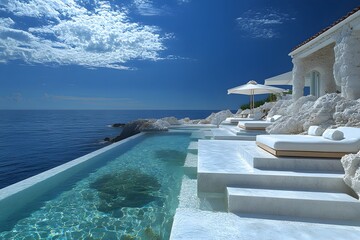 Fototapeta premium Luxurious Coastal Getaway with Infinity Pool Overlooking the Ocean for Relaxation and Tranquility