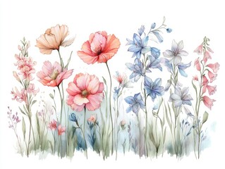 Beautiful Watercolor Floral Arrangement with Diverse Flowers and Colors