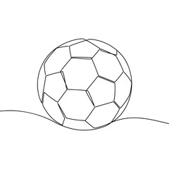 Continuous line drawing of football or soccer ball. Minimalist black linear sketch isolated on white background. Hand drawn vector illustration.