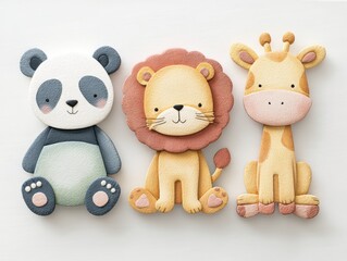 Cute Animal Wall Art with Panda, Lion, and Giraffe for Kids Room
