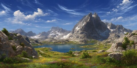 Obraz premium Majestic mountain landscape with alpine lake