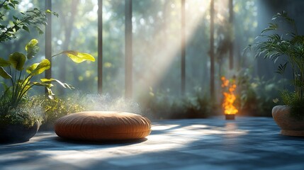 Serene Meditation Space with Natural Light and Warm Ambiance