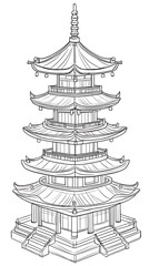 Pagoda architectural drawing, Asia