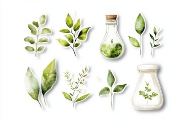 Watercolor Botanical Elements with Leaves and Plants for Design