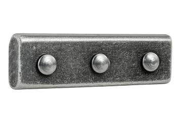 Rectangular metal plate with three round buttons