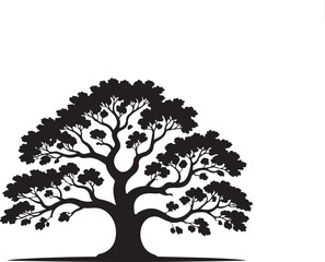 Obraz premium A black and white silhouette of a large tree. Tree element to create a group of plants somewhere