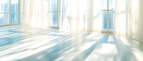 Fototapeta premium Sunlight streams through sheer curtains