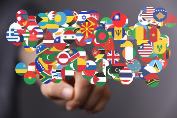 Image of diverse flags symbolizing international collaboration and global reach.