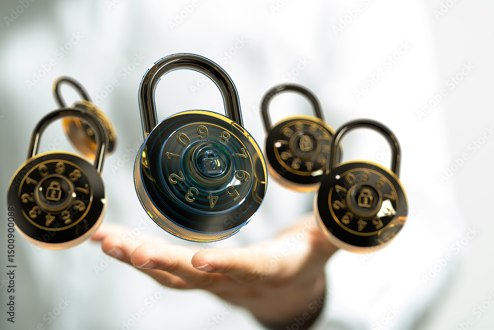 Aufkleber High-quality image of combination locks, symbolizing data protection and online security. Perfect for websites and articles about cybersecurity.