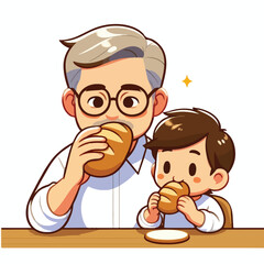 father is eating bread