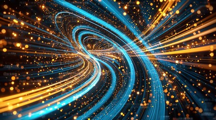 Swirling streams of light, blue and gold, with bokeh