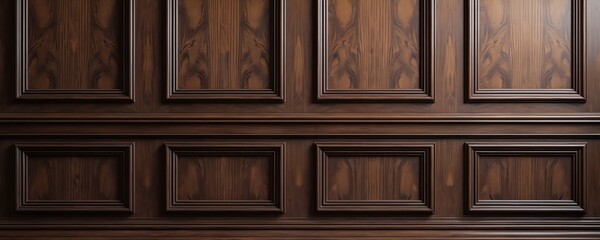 Dark wooden paneling background. Rich brown tones, wood grain texture. Interior design, classic look, vintage style. Background for business, architecture, office interior, luxury homes.