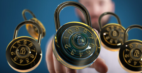 High-quality image of combination locks, representing data security and protection.